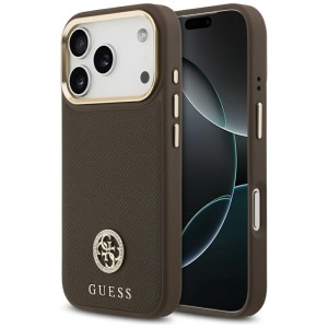 Guess nakładka do iPhone 17 Pro HC MAGSAFE PU W/ GRAINED PU STRASS LOGO brązowa