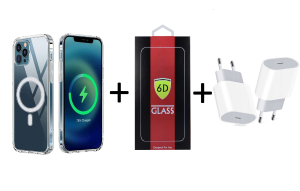 Zestaw MAX 3w1: Etui MagSafe + Szkło + Ładowarka 20W do iPhone 15