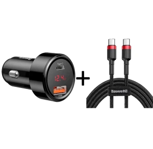 Zestaw podróżny Baseus 2w1: Ładowarka Samochodowa 45W + przewód USB-C - USB-C 2 metry