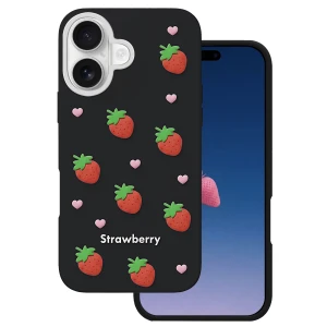 Nakładka Strawberry do iPhone 16 / 17 6,1" czarna