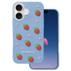 Nakładka Strawberry do iPhone 16 / 17 6,1" niebieska