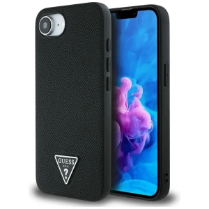 Guess Nakładka HC MagSafe Grained PU Triangle Logo do iPhone 16e Czarna