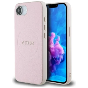 Guess Nakładka HC MagSafe PU Grained Gold Ring do iPhone 16e Różowa